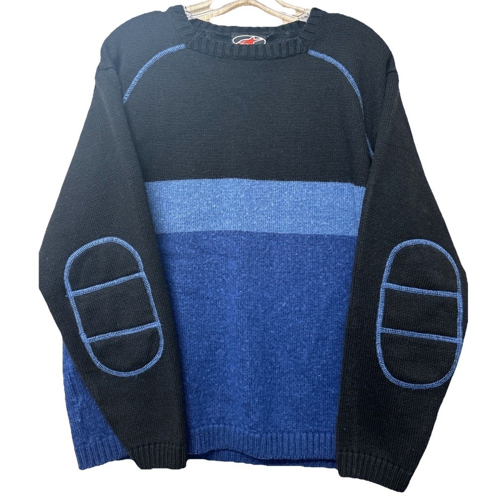 Alpinestars Racing Ahead Mens Knit Sweater Blue Black Colorblock Elbow Patches